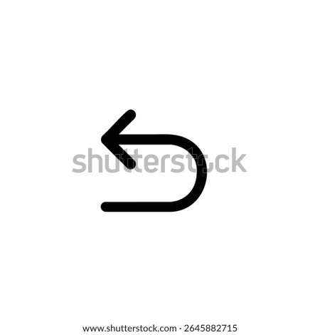 Monoline icon representing an undo action, depicted by a counter-clockwise semicircular arrow turning into a V-shaped arrowhead pointing left. Isolated on a white background.