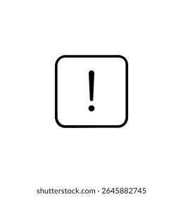 Ícone Monoline mostrando um ponto de exclamação dentro de um quadro quadrado com cantos arredondados, para avisos ou alertas. Isolado em um fundo branco.