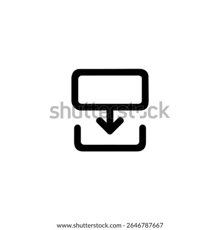A monoline icon showing two frames with a down arrow, symbolizing a downward screen or slide transition. Isolated on white.