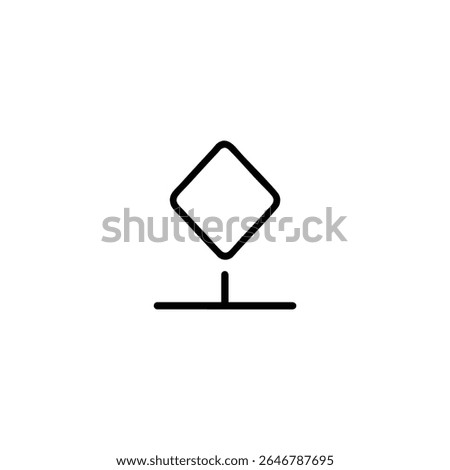 A monoline keyframe diamond sitting on a horizontal line, representing a position keyframe in animation. Isolated on white.