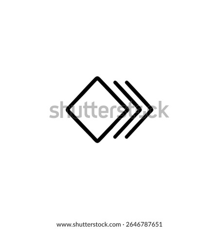A monoline keyframe icon with chevrons, symbolizing motion between keyframes or a sequence in animation. Isolated on white.