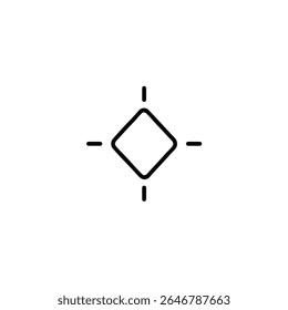 Um ícone de quadro-chave monoline com linhas irradiando do centro, simbolizando o alinhamento ao centro. Isolado em um fundo branco.
