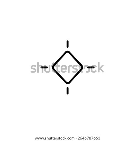 A monoline keyframe icon with lines radiating from the center, symbolizing alignment to the center. Isolated on a white background.