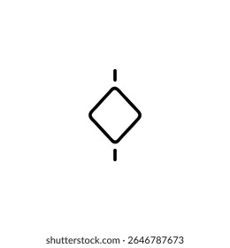 Um ícone de quadro-chave monoline com uma linha vertical atravessando-o, simbolizando o alinhamento ou a distribuição vertical. Isolado no branco.