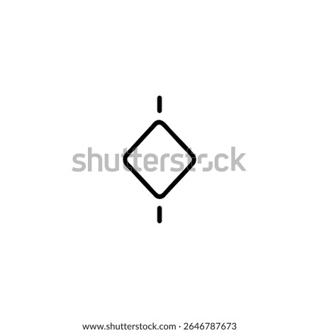 A monoline keyframe icon with a vertical line through it, symbolizing vertical alignment or distribution. Isolated on white.