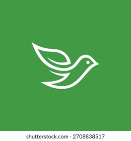 Monoline Leaf Bird Flying Logo on Green Background