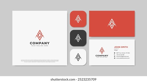 Monoline letter m modern futuristic logo and business card	