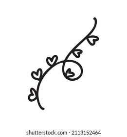 Monoline line garland with hearts vector illustration. Minimalist love sketch doodle. One line art valentine icon, single wedding outline drawing simple logo.
