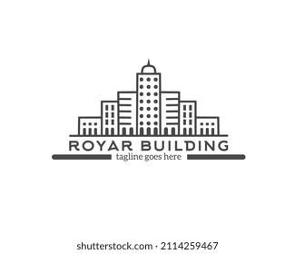 monoline line illustration vector, urban building logo design element