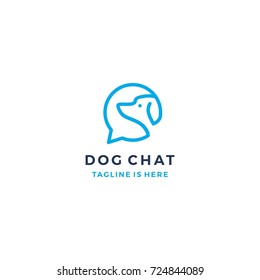 monoline lineart dog chat social logo icon template vector illustration