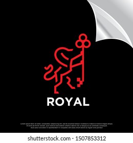 monoline lion and key logo. luxury design. vector icon illustration