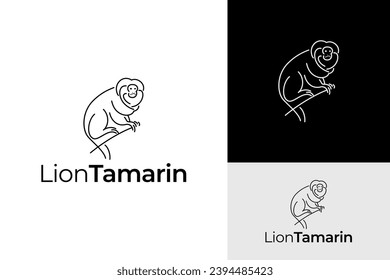 Monoline Lion Tamarin Logo Design Branding Template