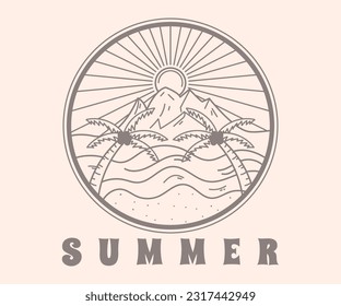 Monoline Logo with Adventure and Summer Images. Perfect for T-shirt Designt