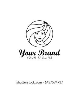 monoline logo of beautiful woman and hair in a round shape