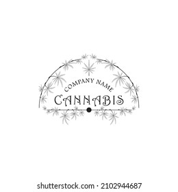 logotipo de monoline circular árbol de hoja de cannabis.