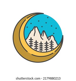 monoline logo crescent moon and mountain nature symbol