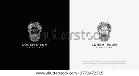 Monoline Logo Design of a Bearded Man's Head with Ornate Laurel Wreath