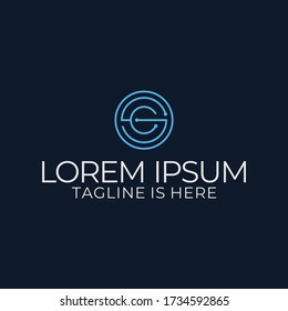 Monoline logo design letter cs with a blue circle shape on a dark blue background.
