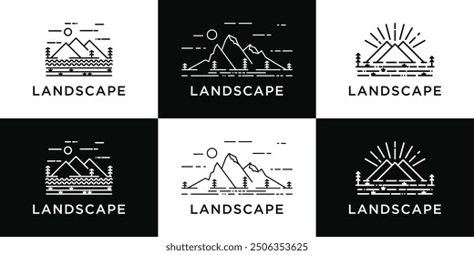 Monoline logo design template of mountain. Premium Vecor