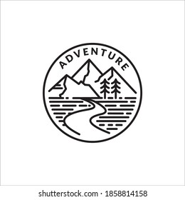 monoline logo emblem of mountain adventure