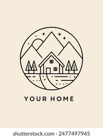 Monoline logo vintage mountain and tree for your business or community explorer