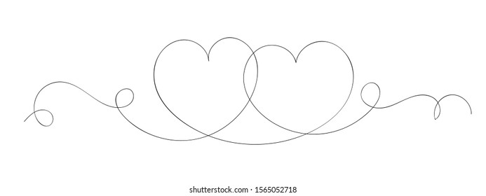 Monoline Love heart design, Continuous one line drawing.  Valentines day banner one line drawing vector illustration - vector eps10
