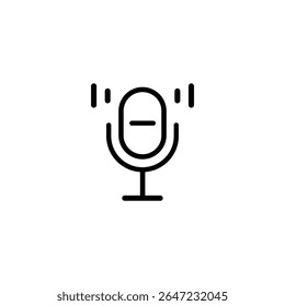 Um microfone monocromático com marcas simétricas indicando fala, transmissão ou transmissão de áudio ao vivo.