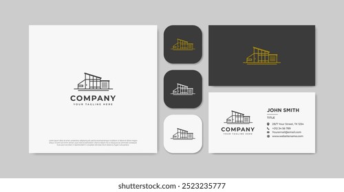 Monoline moderna casa imobiliário logotipo e cartão de visita	