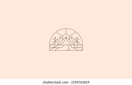 Monoline Mountain Adventure Line Art. Retro Style.