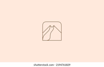 Monoline Mountain Adventure Line Art. Retro Style.