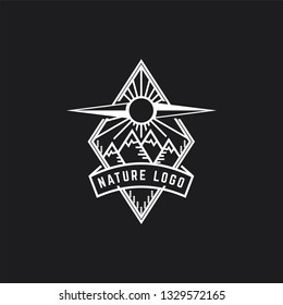 Monoline Mountain and Compass Logo Design Template