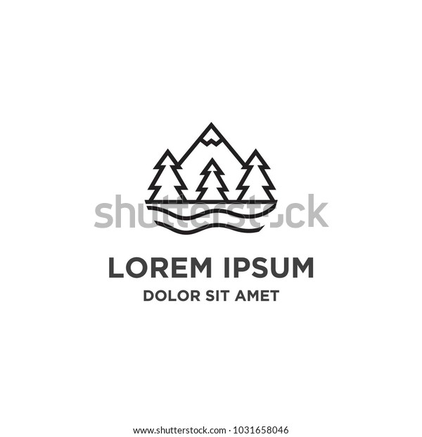 Monoline Mountain Forest Wave Logo Icon Stock Vector (royalty Free 