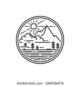 monoline mountain logo badge design