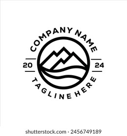 monoline mountain logo with circular writing, design inspiration, vector