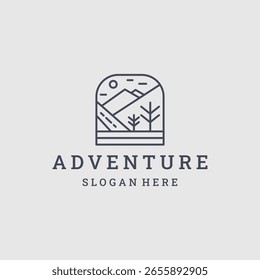 Monoline Mountain Logo Concepto de diseño Línea Arte Aventura Ilustración vectorial