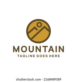 Monoline Mountain logo Design vector For adventure