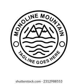 Monoline Mountain Logo Vector Graphic Design illustration Vintage Badge Emblem Symbol and Icon
