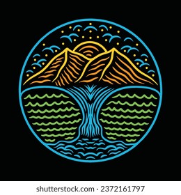 Monoline Mountain Vector Graphic Design illustration Emblem Symbol and Icon