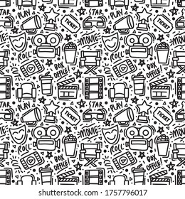monoline movie doodle element seamless pattern isolated in white background