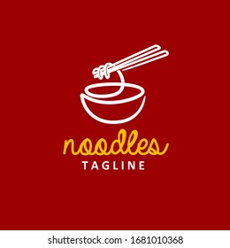 monoline noodle logo design inspiration . noodle chopstick bowl icon design template . asian food restaurant logo design . monoline icon