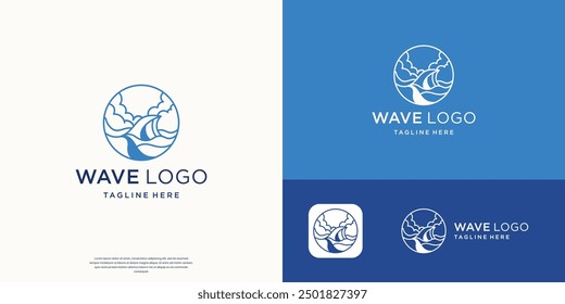 monoline ocean wave line logo designs template, Sea ocean summer vacation. Pictogram water streams.