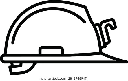 Monoline Outline Icon of a Construction Hard Hat Featuring a Modular Dovetail Accessory Mount on the Side