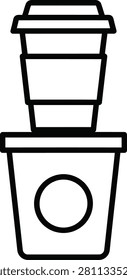 Monoline Outline Icon of a Disposable Coffee Cup Being Placed Inside a Square Recycling Bin Symbolizing Waste Management