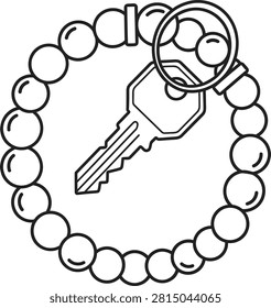 Monoline Outline Icon of a House Key on a Circular Silicone Bead Wristlet Bracelet Keychain With Editable Stroke