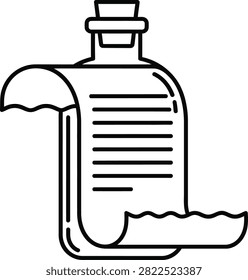 Monoline Outline Icon of a Receipt Scroll Paper Tucked Inside a Glass Bottle With a Cork Stopper