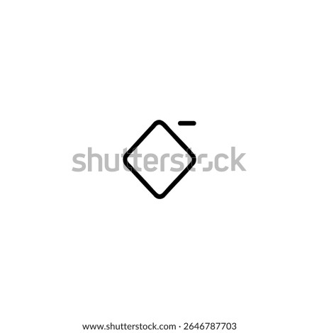 A monoline outline of a keyframe diamond with a minus symbol, representing the removal or deletion of a keyframe. Isolated on white.