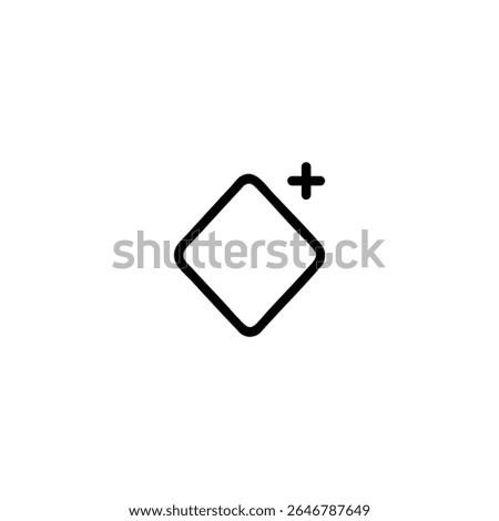 A monoline outline of a keyframe diamond with a plus symbol, representing the addition of a new keyframe. Isolated on white.