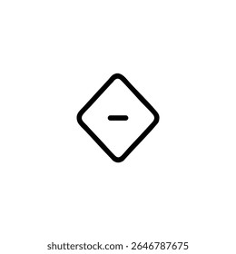 Um contorno monocromático de um quadro-chave com um sinal de menos dentro, simbolizando um valor negativo ou estado de remoção. Isolado no branco.