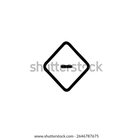A monoline outline of a keyframe with a minus sign inside, symbolizing a negative value or removal state. Isolated on white.