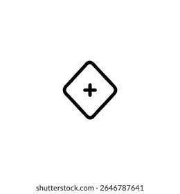 Um contorno monolínico de um quadro-chave com um sinal de adição dentro, simbolizando um valor positivo ou estado aditivo. Isolado no branco.